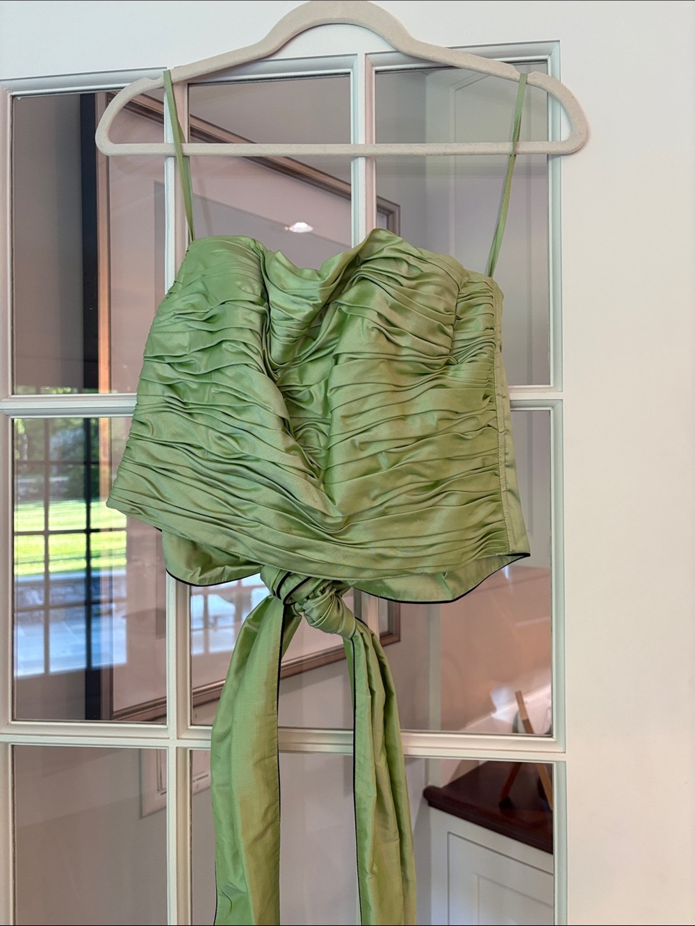 Green Ruching Tie-Back Thai Silk Cami Top